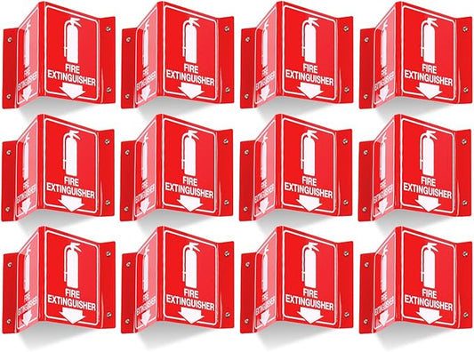 T&R Fire Extinguisher Sign, Fire Extinguisher with Down Arrow - 12 Pack - 8 x 6 Inches Acrylic, 4 pre-drilled holes, Includes Matching Screws, Use for Home Office/Business