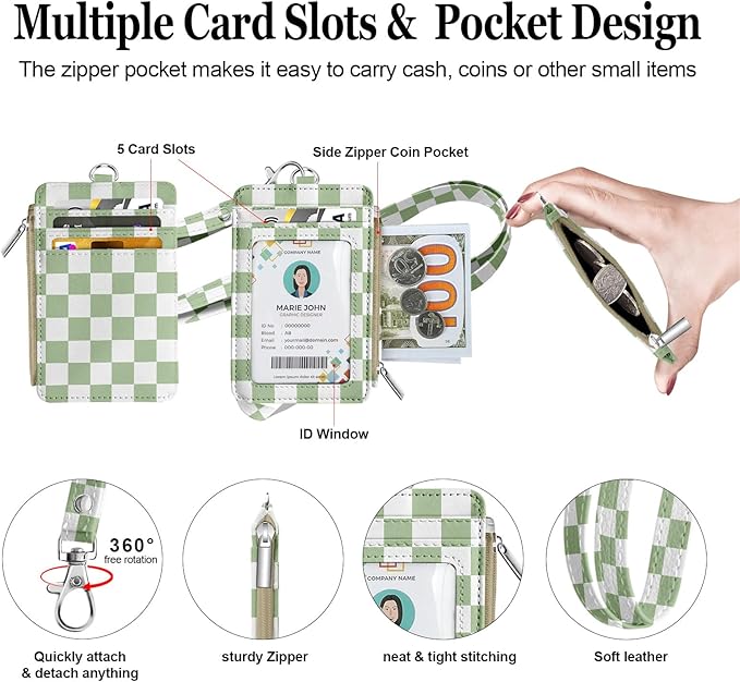 bolimoss Lanyard Wallet with ID Badge Holder, Small Keychain Wallet for Women, Pu Leather Slim Credit Card Holder with Breakaway Neck Lanyard for Teacher Student School Work Office