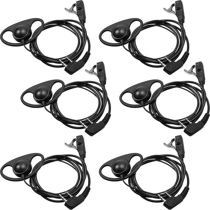 Macarrie 12 Pcs Radio Headset with Mic 2 Pin D Shape Walkie Talkie Earpiece with Mic Walkie Talkie Earpiece Compatible with Rt68 Rt19 Rt27 Rt28 Rt22 Rt21 H-777 2 Way Radios, Soft Ear