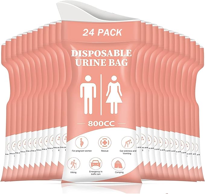 DIBBATU Disposable Urine Bag, 12/24 PCS Pee Bags for Travel for Women/Men, 800ML Emergency Portable Urinal Bag and Vomit Bags, Unisex Urinal Bag for Camping, Traffic Jams, Pregnant, Patient