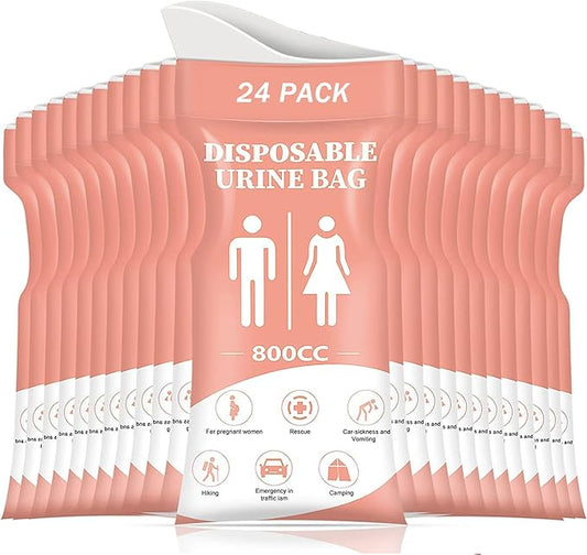 DIBBATU Disposable Urine Bag, 12/24 PCS Pee Bags for Travel for Women/Men, 800ML Emergency Portable Urinal Bag and Vomit Bags, Unisex Urinal Bag for Camping, Traffic Jams, Pregnant, Patient