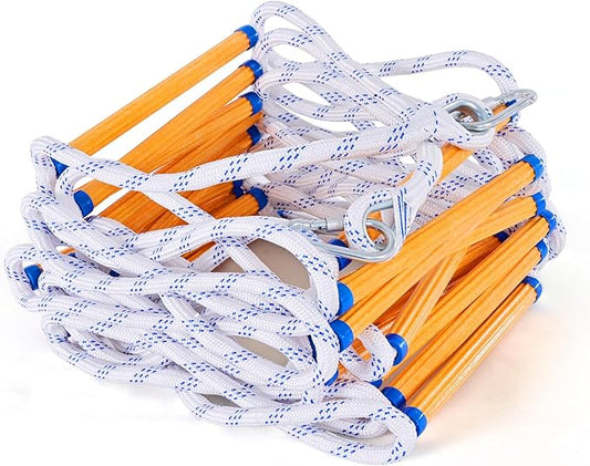 Emergency Fire Escape Ladder - 16.4FT Rope, Flame Resistant Safety Extension Ladder with 2 Hooks, Fast to Deploy Sturdy and Strong Portable and Reusable 2 Story,Weight Capacity up to 2000 LB