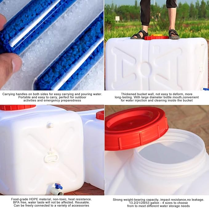 Water Storage Containers for Camping, Large Capacity Water Tank with Spigot Cap, Portable Camping Water Carrier for Emergency Hiking Fishing Driving Travel(Size:35L/9gallon,Color:White)