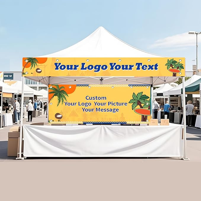 Custom Tent Banner and Tent Valance Add Your Sign, Text, 9x4Ft Full-color Digital Printed Valances, 9x1Ft Personalized Business Banners for Trade Show, Polyester Fabric is Colorfast
