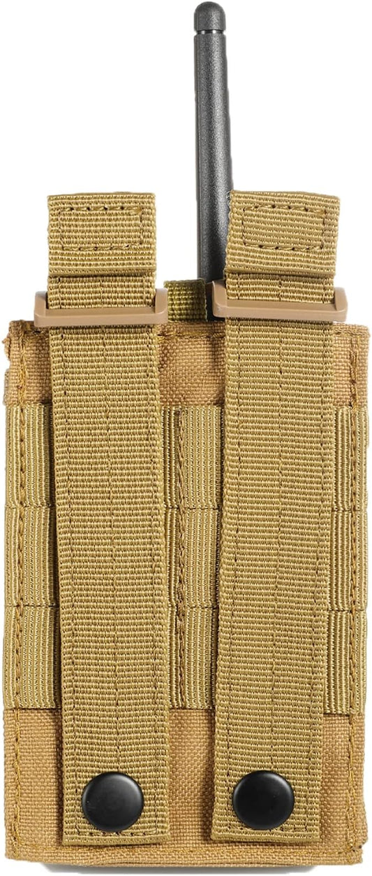 Tactical Radio Holder Radio Holster Molle Radio Pouch Universal Radio Case Military Heavy Duty Radio Bag for Police Firefighter Two Ways Walkie Talkies Vest (Tan)