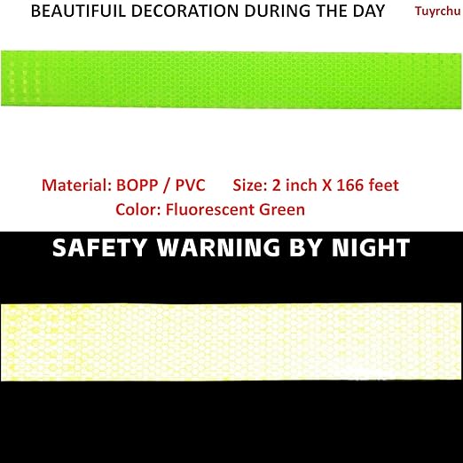 Fluorescent Green Reflective Tape 2 inch Wide, Outdoor Waterproof Safety Caution Warning Adhesive Strips Tape (166 feet)