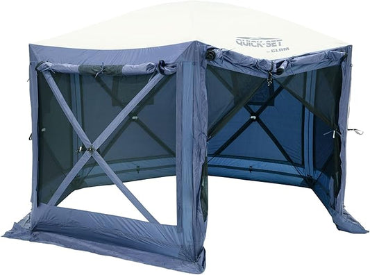 CLAM 12.5 x 12.5 Feet Quick-Set Pavilion Portable Outdoor Canopy Shelter, Slate Blue – Pop-Up Gazebo Camping Tent with Wind Panels and Bug Mesh Screen