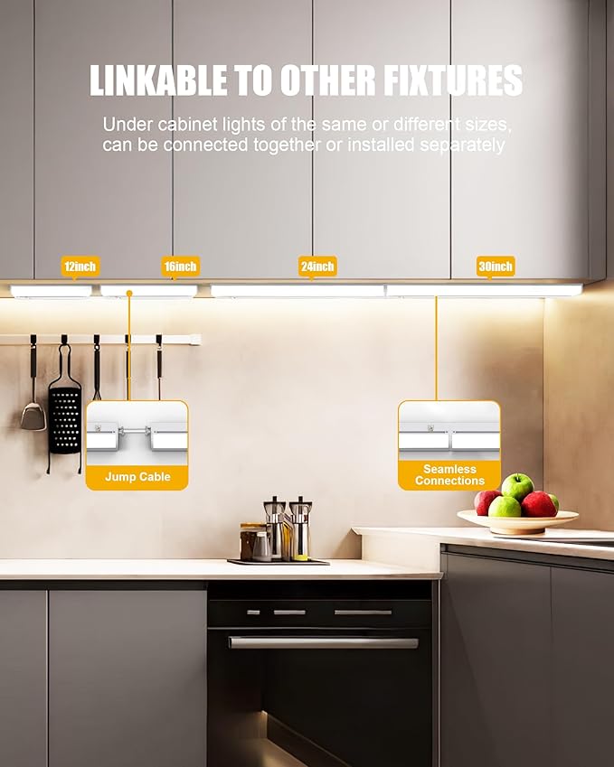 30 Inch Hardwired Under Cabinet Lighting, 3 Color Setting Dimmable LED Under Cabinet Lights Wired, 1700LM Linkable Under Counter Lights for Kitchen, 20W, CRI>97
