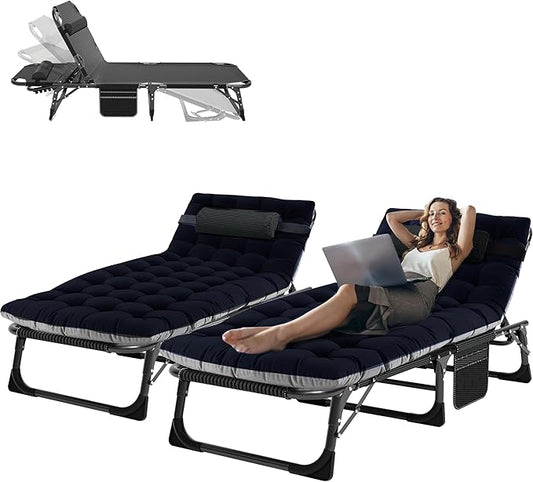 ABORON Patio Lounge Chair, Folding Guest Bed Cot for Adults, 500LB Heavy-Duty Capacity, Portable Extra Bed with Comfort Mat, Quick Fold Design for Indoor Guest Stays & Temporary Use
