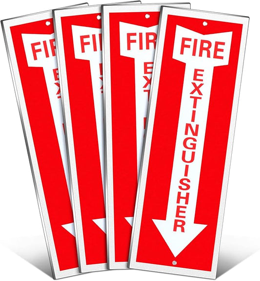Tondiamo 4 Pack Fire Extinguisher Sign 4 x 16. 5 Inch Fire Rust Aluminum Signs Laminated for Ultimate UV, Weather, Scratch, Water and Fade Resistance, Indoor and Outdoor
