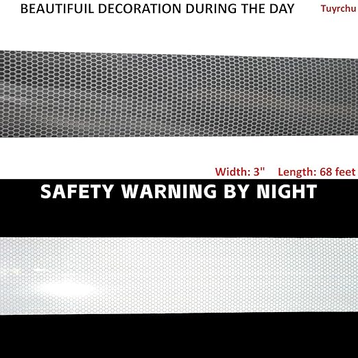 Non Fading Reflective Tape Silver Outdoor Waterproof 3 inch Wide, High Visibility Warning Industrial Marking Tape, Safety Stickers (68 feet)