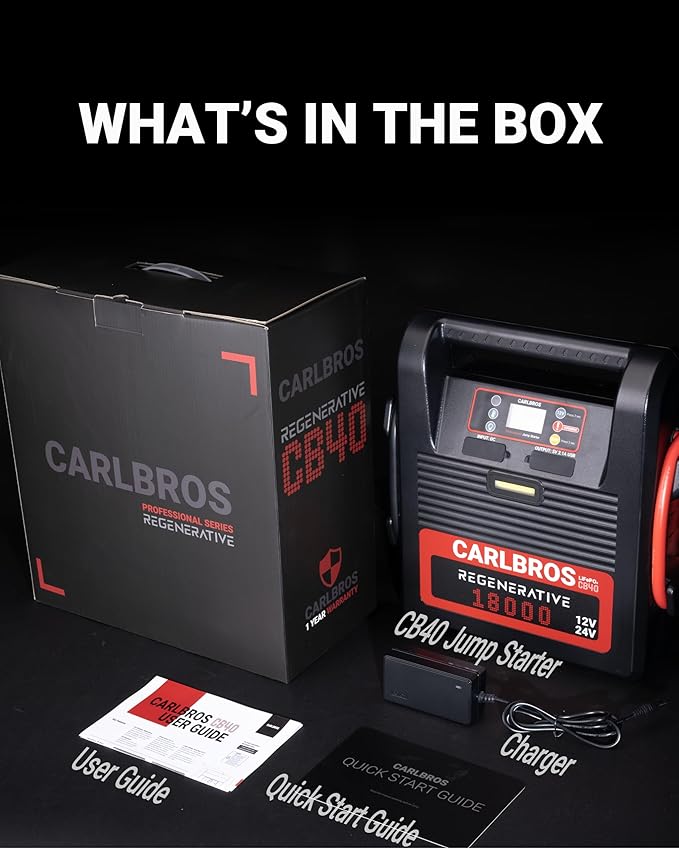 CB40 Heavy Duty Jump Starter, 40S Fast Recharge, 18000A 12/24 Volt Battery Jump Pack for Gas & Diesel Engines Up to 32L, LiFePO4 Commercial Battery Jumper Box for Truck