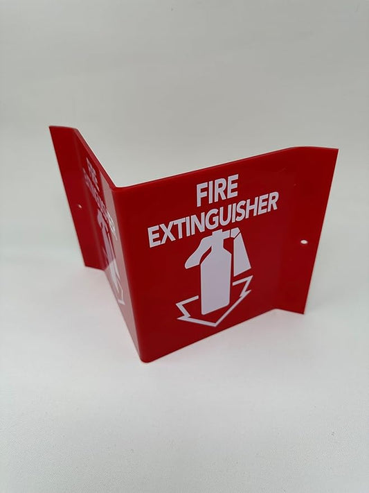 9" Width x 6" Height x 4" Depth Acrylic, White on Red Standard FIRE EXTINGUISHER "V" Sign
