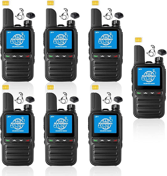 KAYOTOM Lifetime Free Global Walkie Talkies Unlimited Range PTT Push-to-Talk Over Cellular Nationwide 5000 Miles POC 4G Handheld Long Range Two Way Radio for Team (Charging Dock & Earphones, 7-Packs)