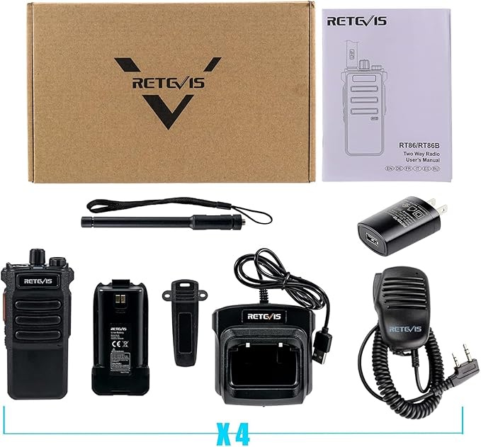Retevis RT86 Professional 2 Way Radio Long Range,High Power Walkie Talkies for Adult with Shoulder Mic,Heavy Duty Two Way Radios Rechargeable,2600mAh,USB,Handheld Emergency Radio for Warehouse(4 Pack)
