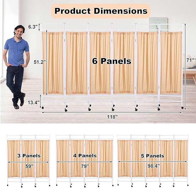 Medical Privacy Screen on Wheels, Foldable Medical Room Divider with Lockable casters, Waterproof Nylon Panel, Portable Privacy Screen for Room, Easy to Clean (Yellow 3 Panels)