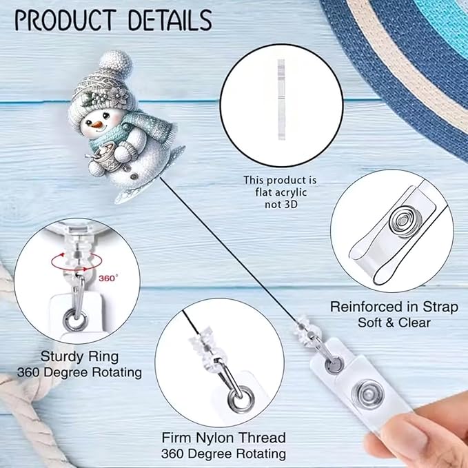 Snowman Badge Holder Winter Badge Reel Cute Christmas Nurse Badge Holder with Alligator Clip Cartoon Scarf Hat Snowman Badge Reels Retractable ID Name Badge Clips for Nurse Teacher Office Decoration