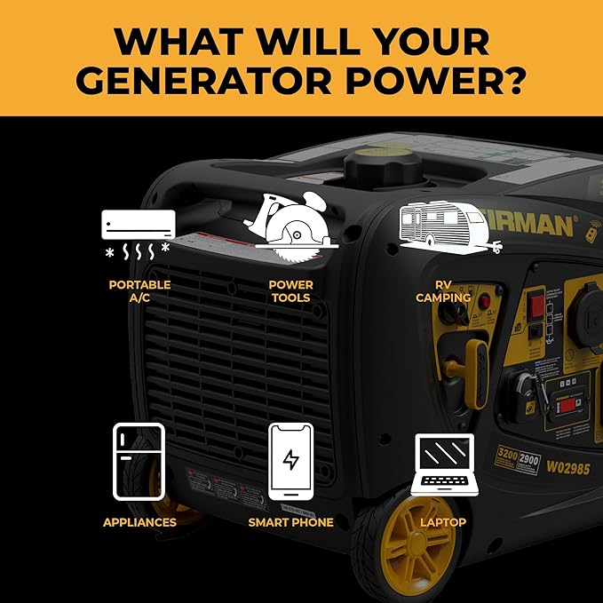 FIRMAN W02985 Gas Inverter Portable Generator, 3200W Remote Start, Quiet 58dB, 1.8-Gal Tank, 9 Hrs Runtime, Wheel Kit, RV Ready, Use for Camping, Tailgating & Outdoor Recreation