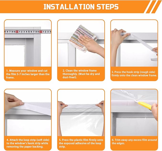 Window Insulation Kit for Winter 87 in x 10 ft Cuttable Transparent Plastic Film with Adhesive Tape Reusable Winterizing Cover for Thermal Insulation Easy to Install & Remove