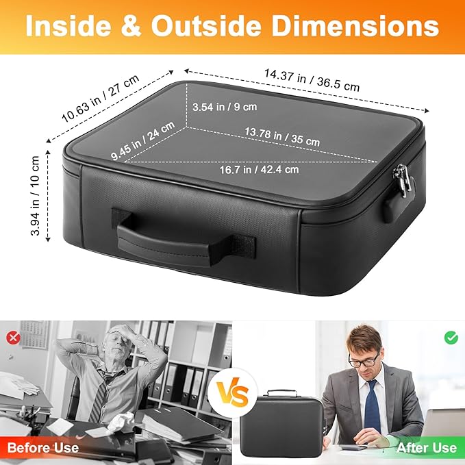 Fireproof Waterproof Document Bag with Lock - Mondoshop Portable Waterproof Document Organizer for Important File - Fire Proof Travel Storage Case with Zipper for Laptop, Passport, Certificates, Cards