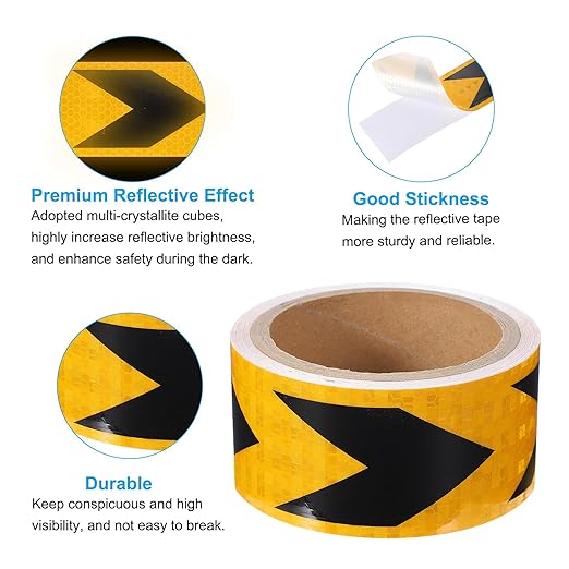 PATIKIL Reflective Tape, 2 Inch x 20 ft Waterproof Self Adhesive High Visibility Safety Warning Arrow Tape Outdoor Reflectors for Trucks Trailers Cars, Yellow Black
