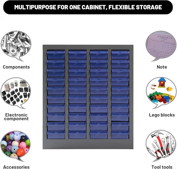 40 Drawers Part Cabinet Bolt and Nut Tool Storage Documents with ABS Material Drawer for Hardware Organization Equipment Shelves Workshop and Office Supplies, Grey