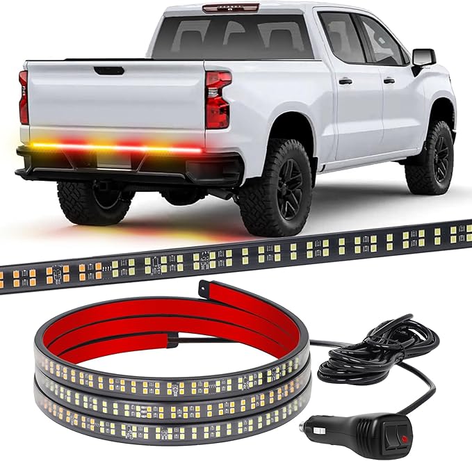 XRIDONSEN 48 inch Truck Amber Red Tailgate Strobe Lights Strip Rear Window Lights 288 LED Tail Emergency Light Bar Flashing Warning Hazard Safety for Plow Trucks Construction Vehicles Pickup Trailer