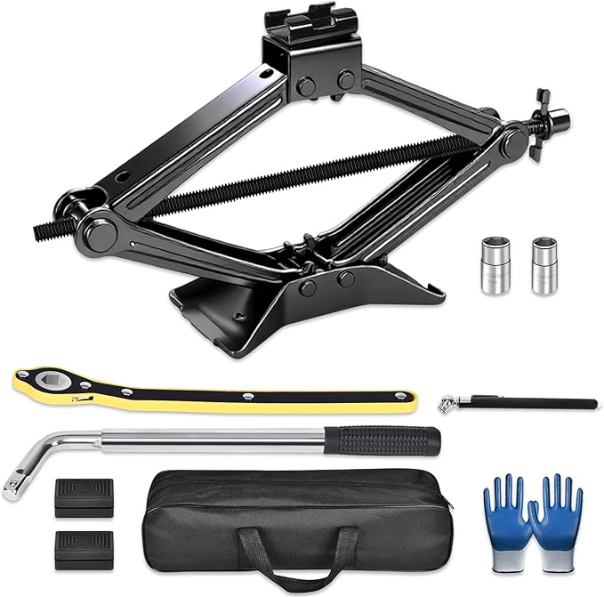 SPECILITE Scissor Jack, 2.5T(5512 Lbs), High-Strength Car Jack and Stand Kit with Rubber Pad, Tire Changing Kit with Ratchet Handle and Lug Wrench, Universal Vehicle Emergency Set for Various Models