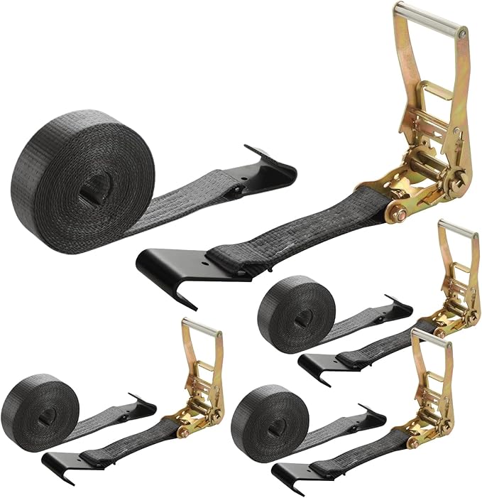 4 Pack 2 Inch Ratchet Straps Heavy Duty 20ft Tie Down Straps Ratchet Flat Hook, 10000 LBS Break Strength, Black Cargo Ratchet Strap for Moving, Truck, Trailers, Motorcycles, Kayaks, Car Roof
