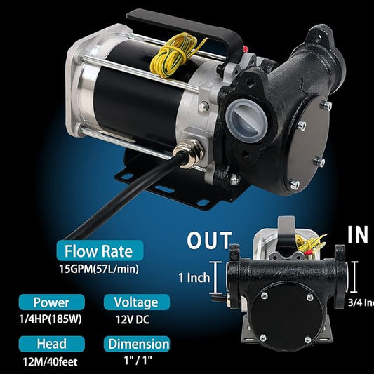 12V Automatic Gasoline Fuel Transfer Pump Kit,15 GPM Heavy-duty Self Priming Portable Self-priming Fuel Oil Transfer Pump for Gasoline, Diesel, Kerosene, Mineral Spirits and More