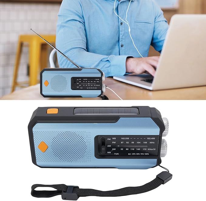 FTVOGUE Emergency Radio AM FM WB with Hand Crank Solar Charging 2000mAh Battery LED Flashlight SOS Alert for Outdoor Emergency and Power Outage