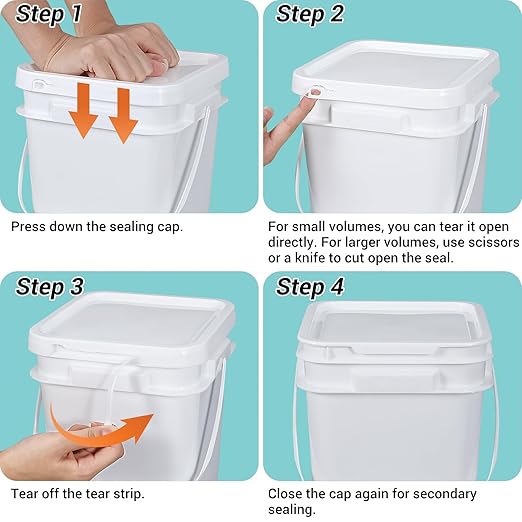 ASEVAT White 3.5 Gallon Bucket with Lid, Square Food Grade Storage Containers with Lids, Pail Container with Handle, Bucket for Cleaning Heavy-Duty Extra Durable BPA Free