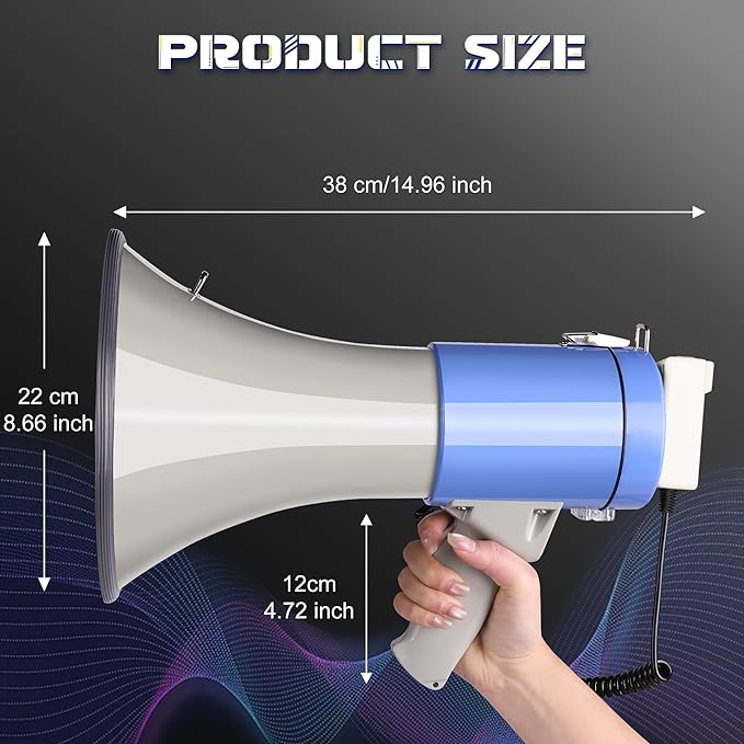 MyMealivos Bluetooth Megaphone with Siren Bullhorn 50 Watt Bullhorn Speaker with Detachable Microphone, Portable Lightweight Strap & 3.5mm Aux Input