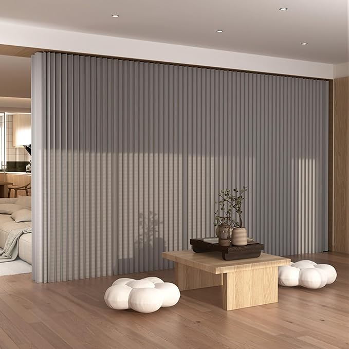 Paper Room Divider, Folding Privacy Screen Lightweight Stretchable Accordion Room Divider Wall, Portable Paper Wall Divide for Home, Office, Clothing Shop (Gray, L：158in x W: 17in x H：79in)