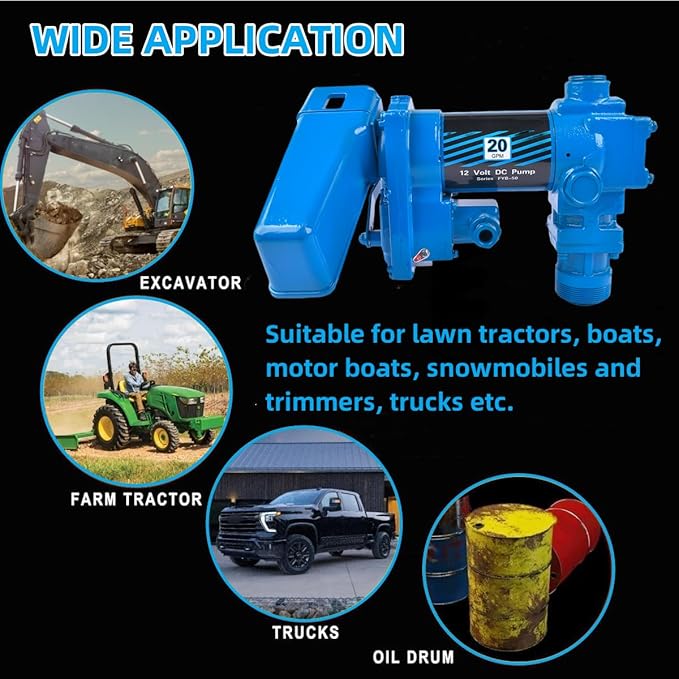 20 GPM 12 Volt Fuel Transfer Pump High Flow DC Transfer Pump Gasoline Pump for Transfer of Gasoline, Diesel, Kerosene, Ethanol & Methanol Blends & Biodiesel, with Discharge Hose & Manual Nozzle, Blue