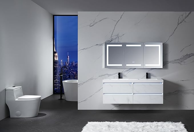 Blossom 60x26 LED Medicine Cabinet Mirror for Bathroom, Recessed/Surface Lighted Medicine Cabinet with Mirror, Anti-Fog, Dimmable 3 Color Makeup Mirror, Wall Mounted Storage