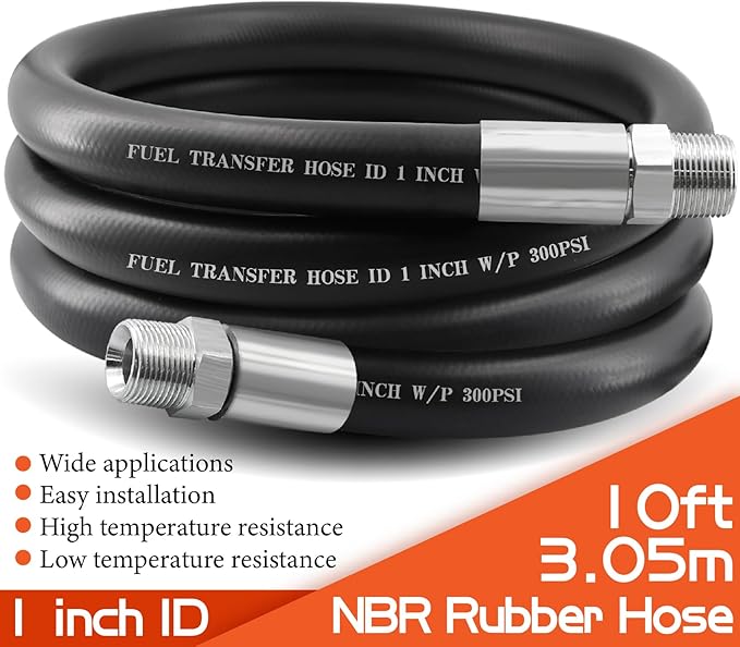 1" Fuel Transfer Hose 10FT,Farm Pump Hose with Male NPT Fittings for Gasoline,Diesel,Biodiesel…