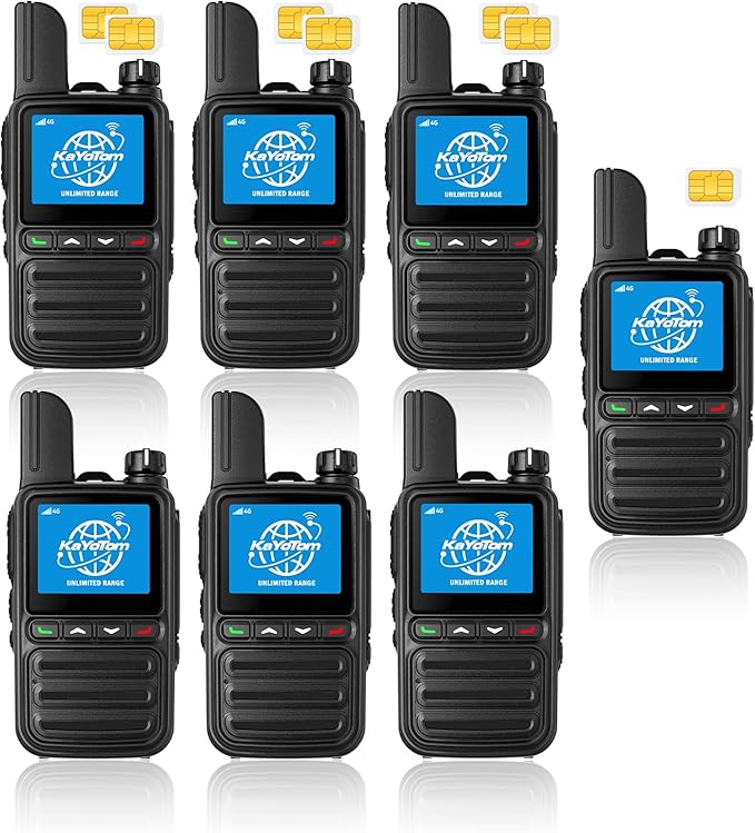 KAYOTOM Lifetime Free Unlimited Range Rapid Global Walkie Talkies PTT Push-to-Talk Over Cellular Nationwide 5000+ Miles POC 4G LTE Handheld Long Range Two Way Radio for Team Management (7Pack and SIM)