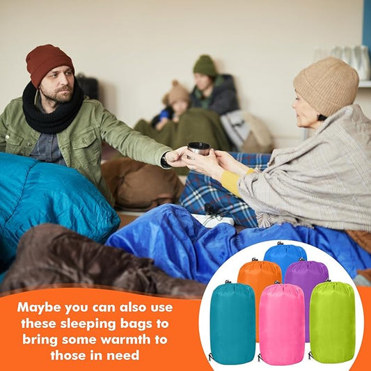 Macarrie 6 Pack Bulk Sleeping Bags for Homeless Donation, 0 Degree Waterproof Sleeping Bags with Compression Sack for Adults Winter Cold Weather Care Camping Hiking Emergency