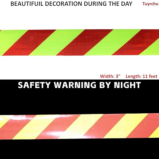Non Fading Reflective Tape Outdoor Waterproof 3 inch Wide, High Visibility Industrial Marking Tape, Safety Adhesive Stickers (11 feet)