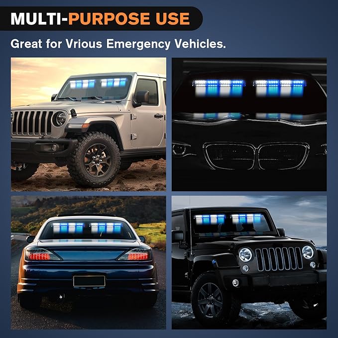 Nilight 32LED Blue White Emergency Dash Strobe Lights with Controller Suction Cups Warning Hazard Interior Front/Rear Windshield Deck Split Light Bar for Truck Construction Vehicle