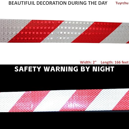Reflective Tape Red White 2 inch Wide for Cars, Outdoor Waterproof High Visibility Safety Warning Adhesive Strips (166 feet)