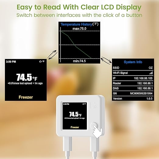 MOCREO WiFi Refrigerator Thermometer with Freezer Alarm, Digital Temperature Sensor with App & Email Alert, 2 Years Free Data Export, Remote Monitor for Fridge, Fish Tank