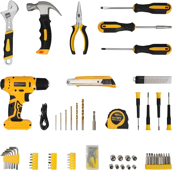 Drill Set, Tool Kit with 8V Power Cordless Drill, Household Repair Tool for Men Women, 154 Piece for Home, Car, Garage, Portable Toolbox Storage Case
