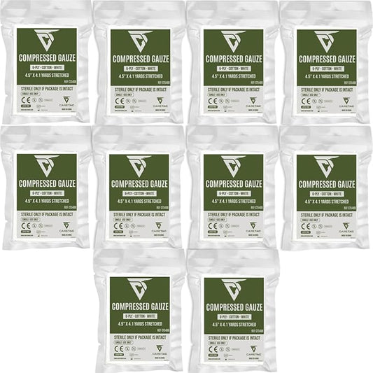 CareTac Sterile Compressed Gauze for Emergency Wound Dressing 4.5" x 12.3' – Z-Folded, Stretchable, Highly Absorbent, 100% Cotton for Wound Packing, Bleed Stop, IFAK, Tactical First Aid, Trauma Kit