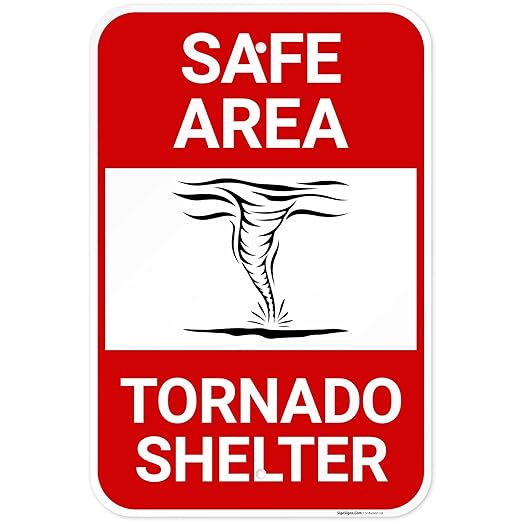 Safe Area Tornado Shelter Sign, 12x18 Inches, 55 mil Thick HDPS (high Density polystyrene), Made in USA by Sigo Signs
