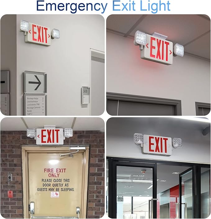 TANLUX Red Corded Exit Sign with Emergency Lights, 1.0 Meter Plug in Exit Sign with Battery Backup Lights for Business, Commerical Emergency Lighting Combo, UL Listed, AC 120/277V, Double Face