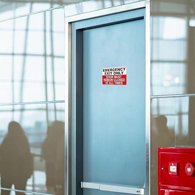 Emergency Exit Only Signs Sticker，Self Adhesive UV, Weather, Scratch, Water & Fade Resistant Door Must Remain Closed At All Times sign for Business, Schools, Offices, Storage Rooms, Hospitals