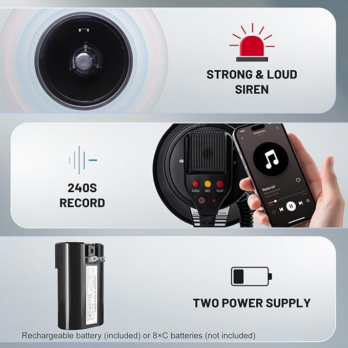 MyMealivos 50W Bluetooth Megaphone with Rechargeable Battery-Professional Bullhorn with Siren&240s Recording Supports USB/SD/3.5mm Aux-1600ft Range for Sports Police Emergency Outdoor Activities