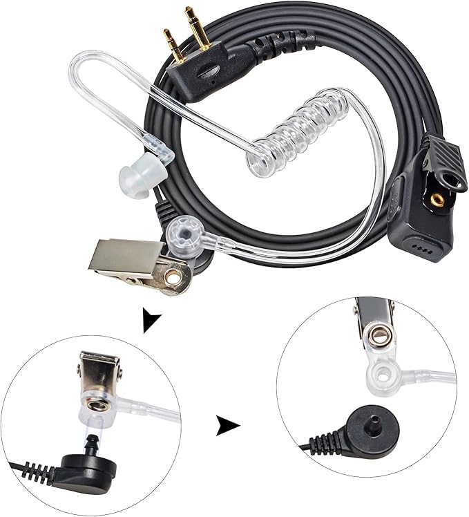 Walkie Talkie Earpiece for Midland Walkie Talkies GXT1000VP4 LXT500VP3 GXT1050VP4 GXT1000XB, Two Way Radio Surveillance Earpiece Headset Ear Piece with Mic and Clear Acoustic Coil Tube, Pack of 2
